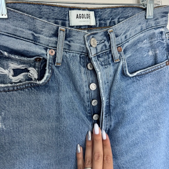 Agolde Ripped High Wasted Blue Distressed buttoned Jeans size 25 - Picture 13 of 13